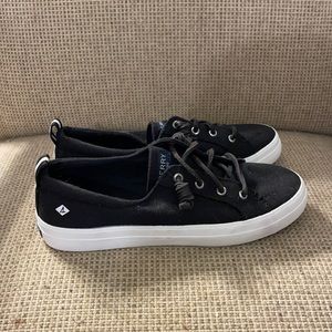 Black fabric Sperrys size 8